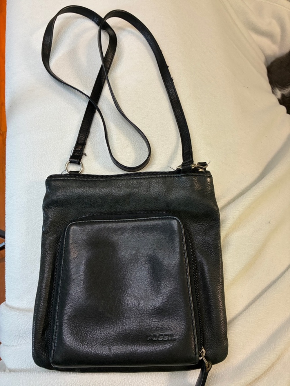 Fossil Black Leather Messenger Crossbody Bag
